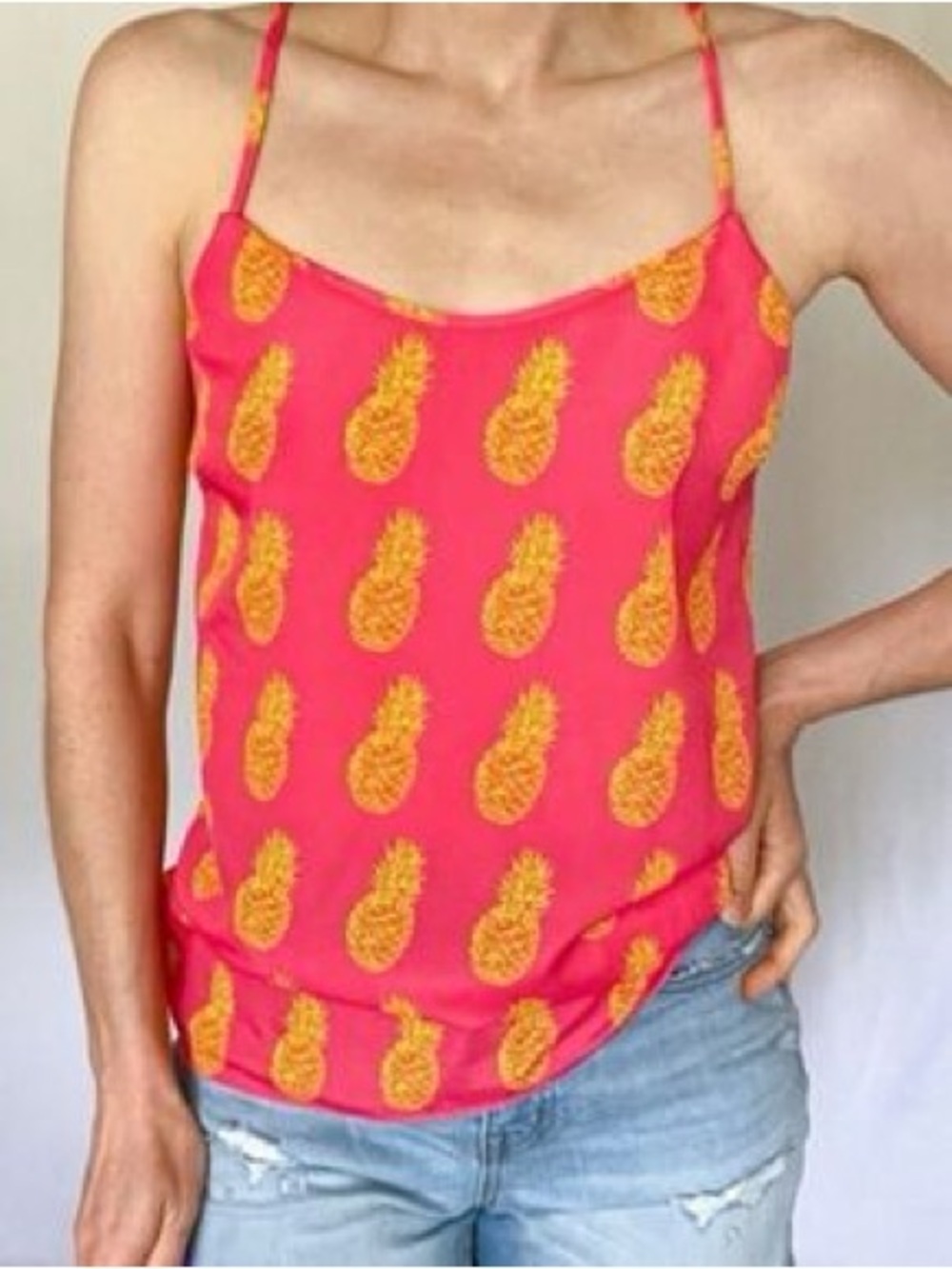 J. Crew Orange w/yellow Pineapple-Print Camisole